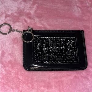 COACH Poppy Vintage Y2K Black Patented Leather Coin Purse Keychain